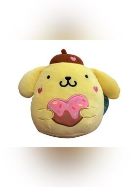 Squishmallows Yellow PomPomPurin Holding Pink Heart Donut
